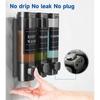 Large Capacity Dark Gray 3-Chamber Wall-Mounted Shampoo Conditioner Dispenser Shower Soap Dispenser for Bathroom Hotel No Drill