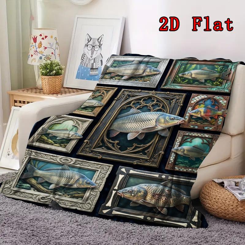 Fish Art Collection 2D Flat Pattern Flannel Blanket, High quality All Seasons, Home Decor, Warmth and Comfort, Perfect for Christmas Gifts.