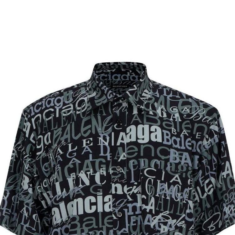 Balenciaga 'Mixed Typo' Logo Print Short Sleeve Shirt 'Black Grey' Men's 556854TELF21269