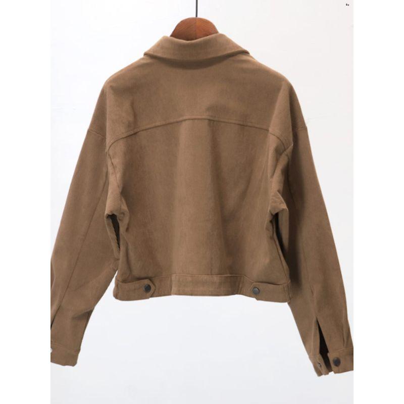 Spring New Arrival Women's Clothing Fashion Style Corduroy Long Sleeves Casual Lapel Short Coat Single-Breasted Pure Color Coat