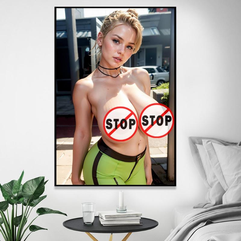 AI painting European and American sexy big breasted naked woman canvas poster uncensored blonde beauty erotic wall art