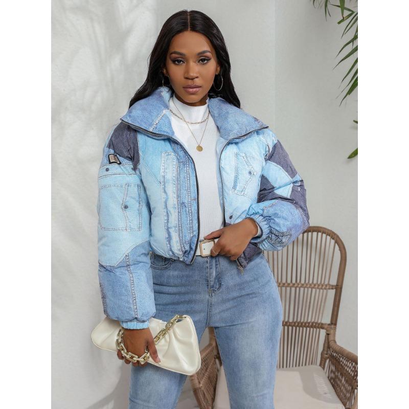 Winter Fashion Women's Short Denim Printed Cotton Jacket
