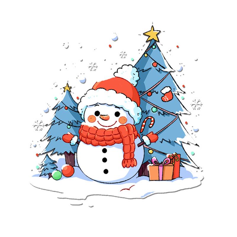 Weihnachts Schneemann Anime und Manga Stil Dekoration Statische Elektrizität Anordnung Restaurant Fenster Blume Atmosphäre Aufkleber