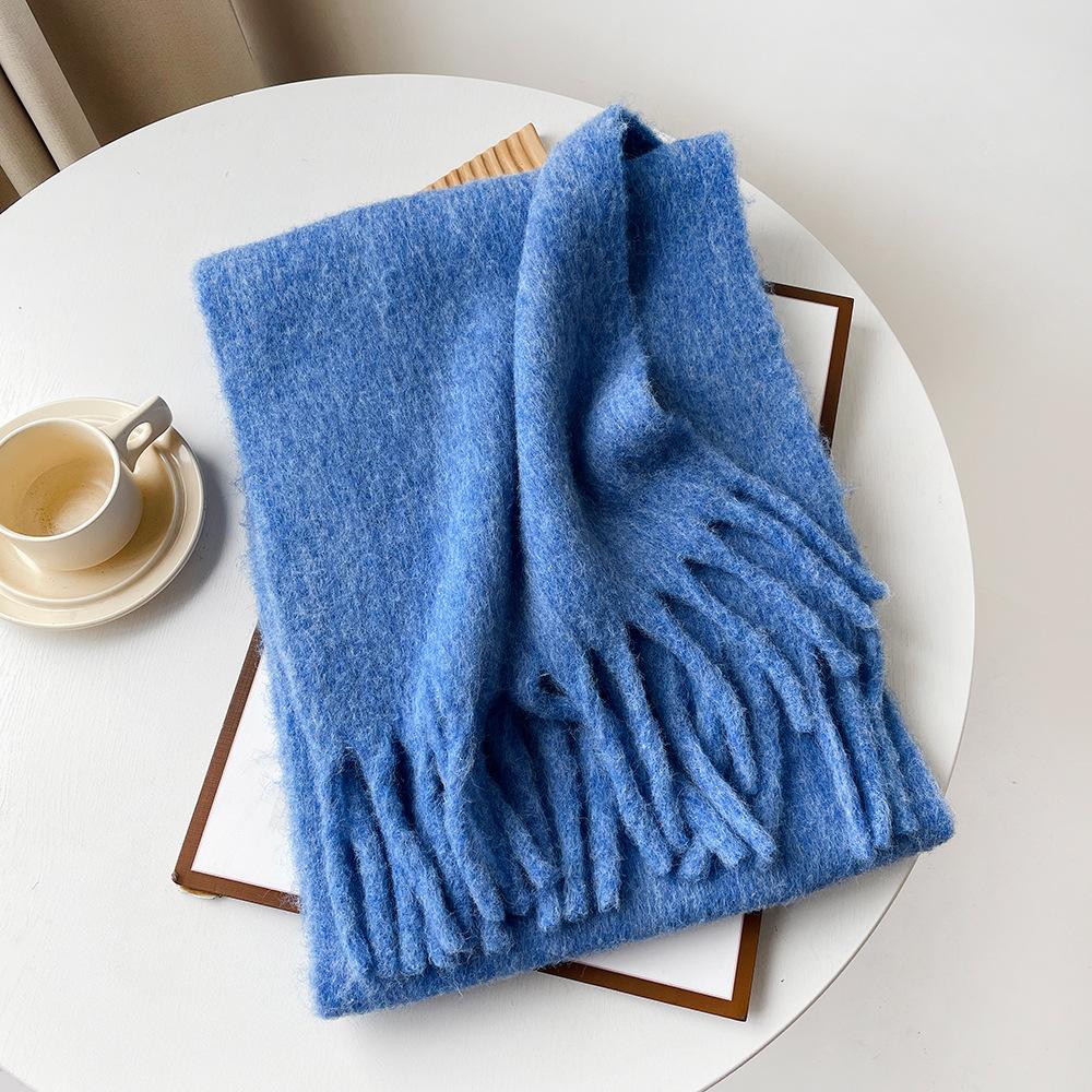 Korean Version Stylish Solid Scarf Women Men Autumn Winter Wool Blend Soft Pulled Mufller Female Male Versatile Pink Shawl Girl