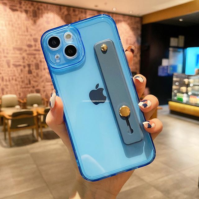 Fluorescent Color Transparent Wrist Strap Phone Case For Iphone 13 12 11 Pro Max X Xr Xs Max 7 8 Plus Se 20 Soft Silicone Cover