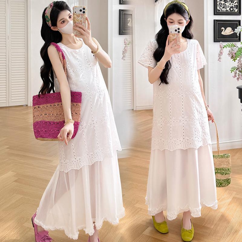 2026 Summer French Lace Maternity Dress with Elegant Hollow Design L
