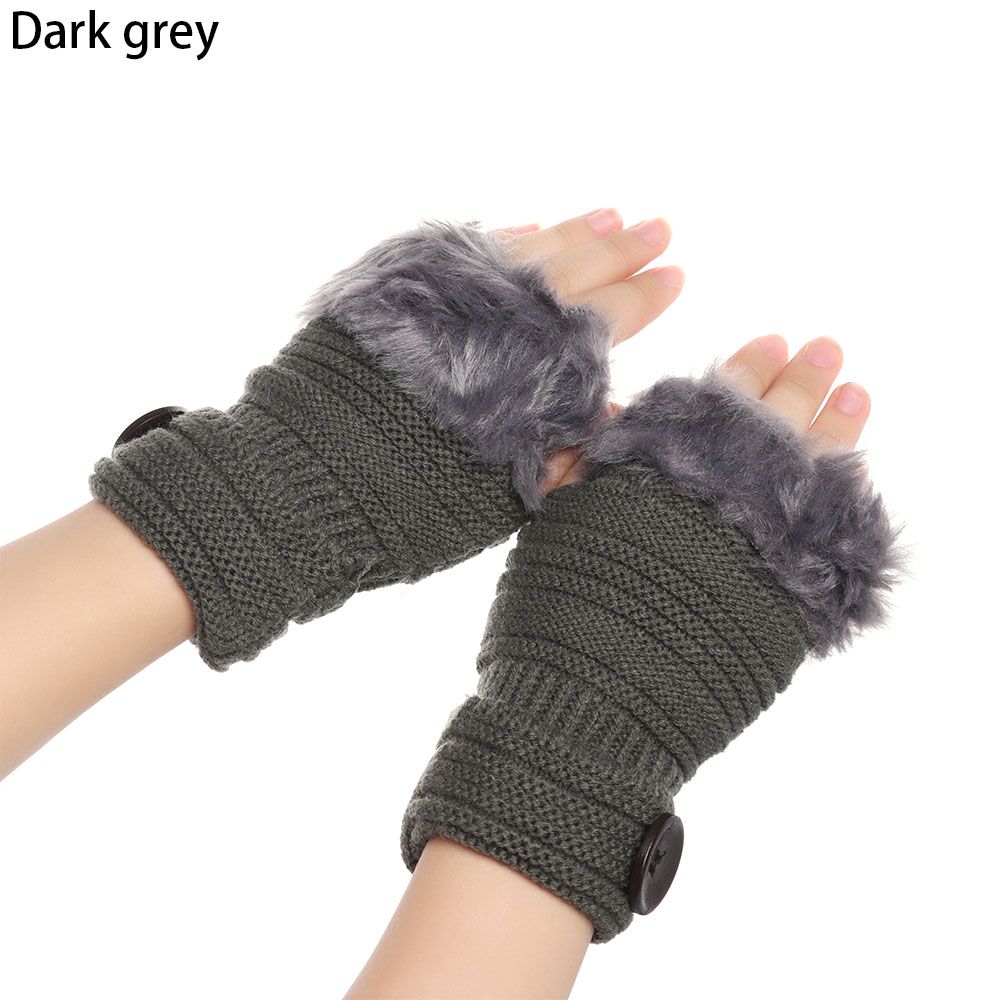

Зимние Толстые Теплые Эластичные Мягкие Вязаные Перчатки Конфетных Цветов Митенки без Пальцев Гетры темно серый