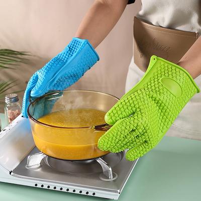 1 Pair Silicone Heat Resistant Gloves Non-Slip Baking Mitts Oven Microwave Safe Ergonomic Design Roasting BBQ Kitchen Tools 500℃