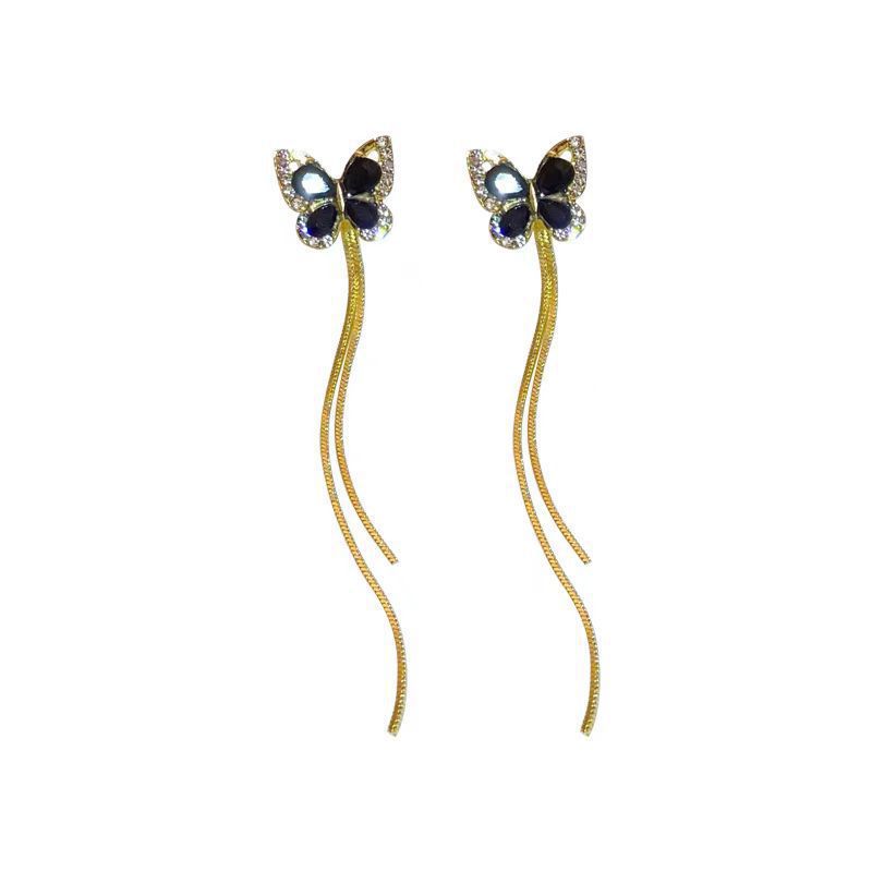 Korean super fairy butterfly long fringed stud earrings exquisite light luxury fashion commuting daily versatile personality women's ear jewelry