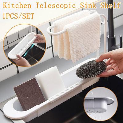 Kitchen Telescopic Sink Drain Shelf Sink Towel Sponge Storage Rack
