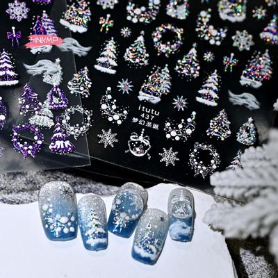Christmas Embossed Nail Art Stickers Dreamy Castle & Snowflake Design Self-Adhesive Manicure Decals for Festive Nail Decoration