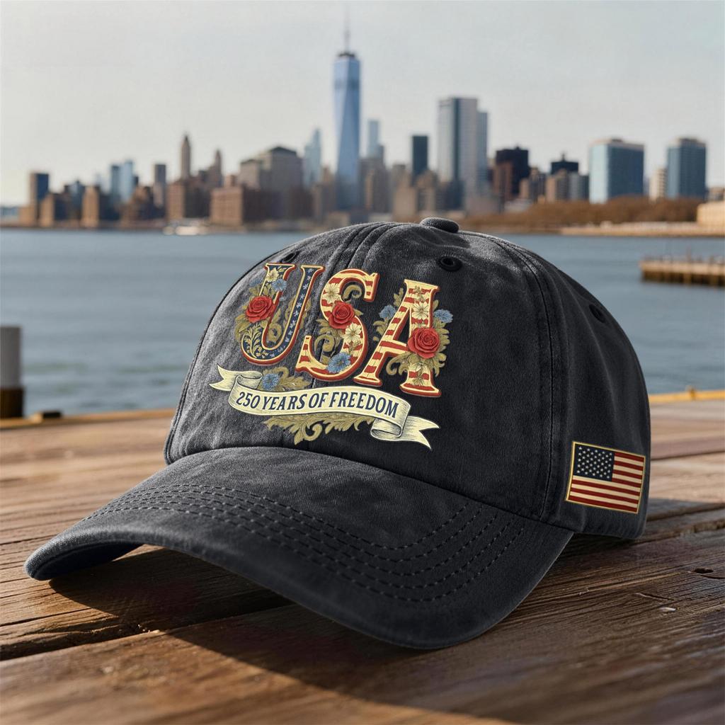 Unisex USA 250th Anniversary Printed Distressed Washed Baseball Cap | Patriotic Vintage Hat For Celebrations