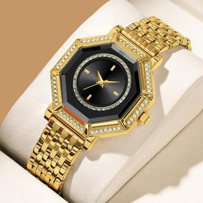 Damen Quarz Uhr Geometrisch Strass Edelstahl Wasserdicht Lässig Bankettkleid Mädchen Uhren
