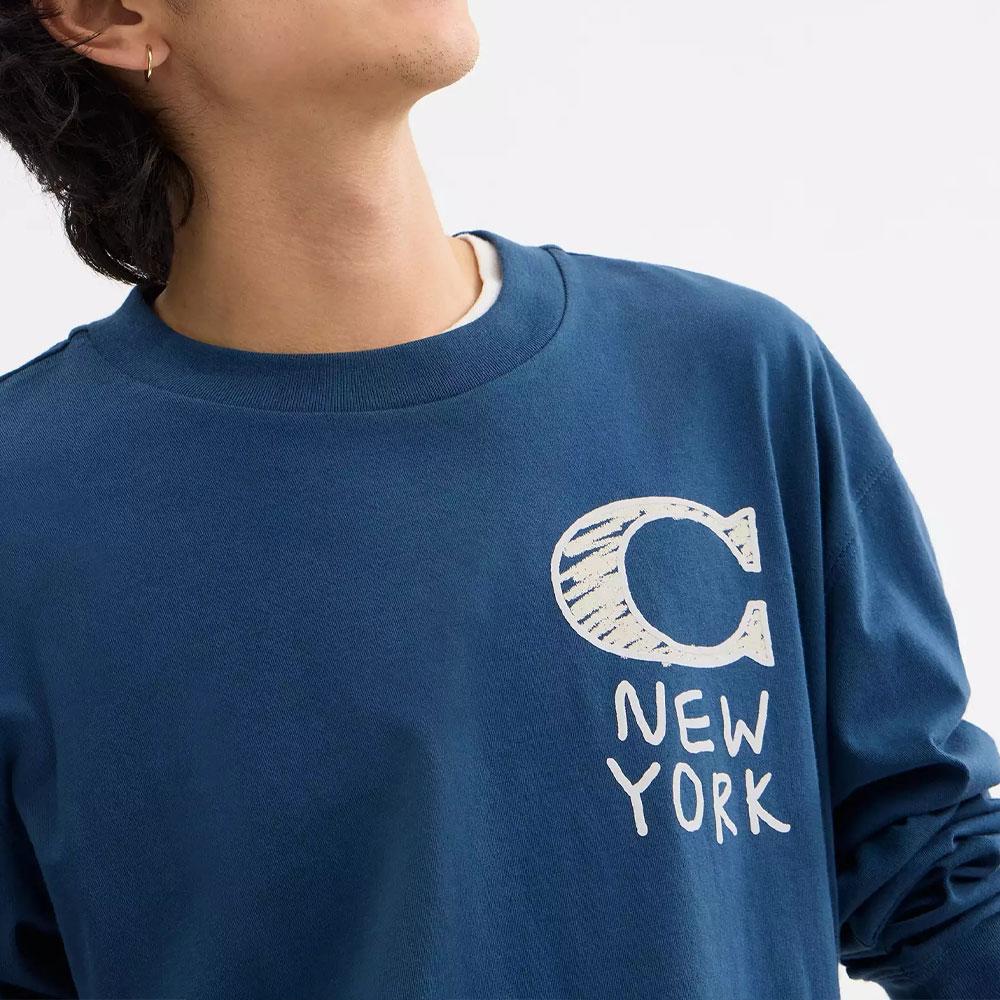 Coach Logo Round Neck Long Sleeve T-Shirt Men T-Shirts Dark-Blue CZ014-DDE