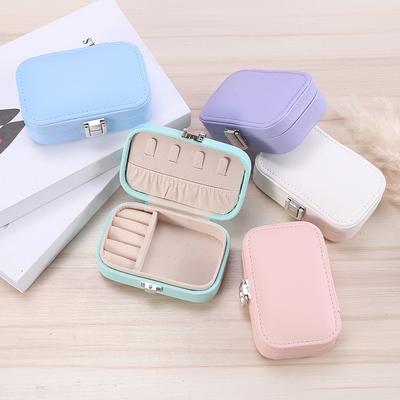PU Leather New In Macaron Jewelry Box Ring Earrings Necklace Organizer Double Layer