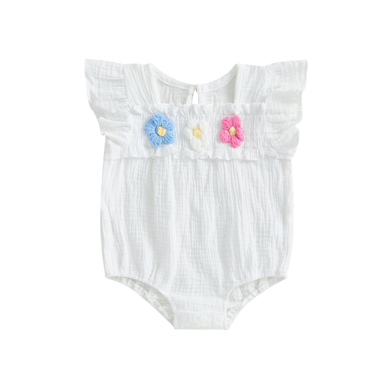 

Комбинезон для новорожденных девочек с вышивкой в виде цветка и сборками, идеальный для лета 3-6 Months белый