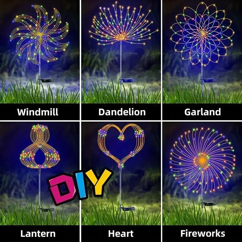 New 8-Modes Solar Firework Lights, 200 LEDs - Multicolor, Warm White, IP65, Ideal for Garden, Patio, Party, Wedding Decor