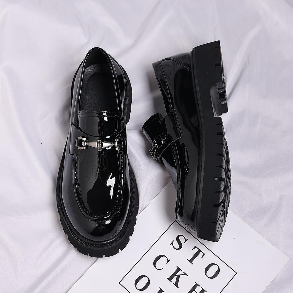 Fashion Classic Thick Sole Men's Penny Loafers Slip-On Business Dress Shoes Gentleman Metal Buckle Formal Black Business Shoes