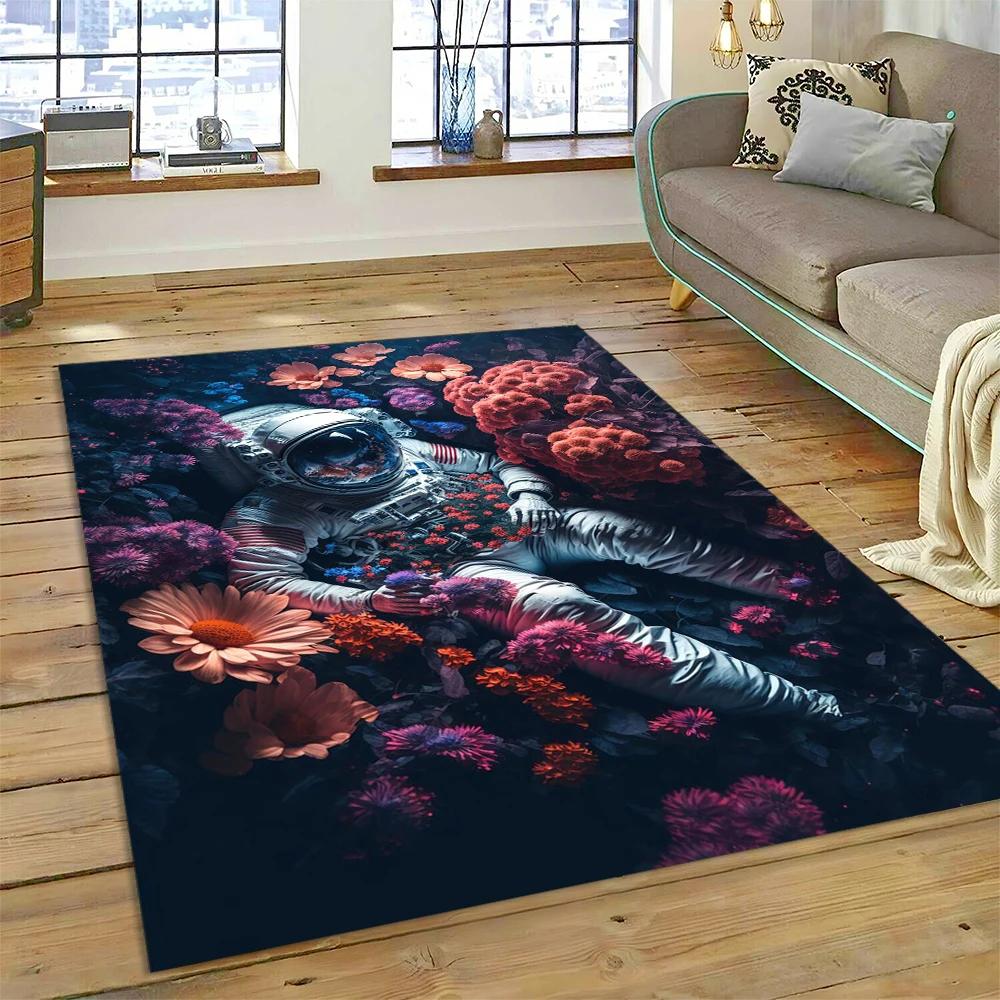 Weltraum Astronaut Universum Raumfahrer Cartoon Teppich Teppich für Zuhause Wohnzimmer Schlafzimmer Sofa Fußmatte Dekor, Kinderbereich Teppich Rutschfest