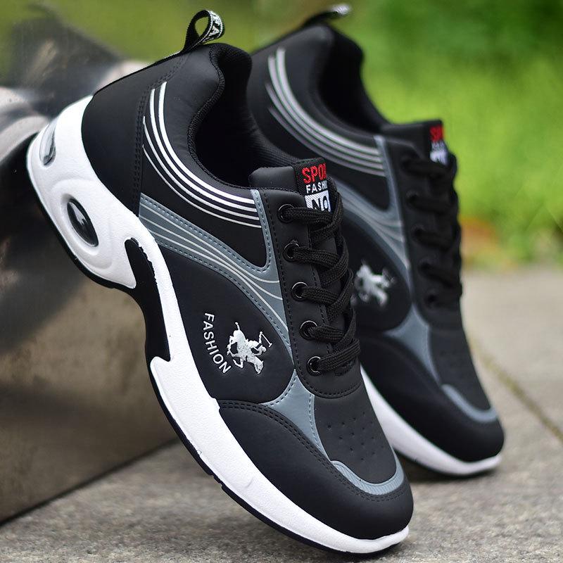 Men's White Sports Shoes: Air Cushion, Breathable, Non-Slip Leather, Trendy Casual Footwear for Autumn.