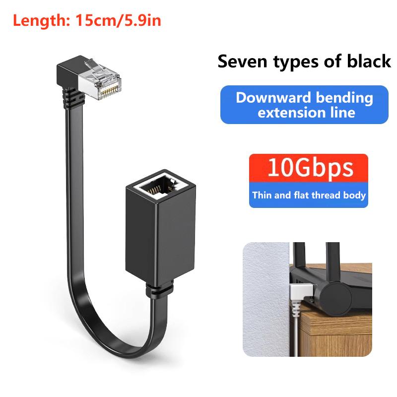 90 Graders Cat7 Nettverksforlengelseskabel Flat Ultra 10G Høyre /Venstre Vinkel Albue Nettverkskabel Rj45 Hann til Hunn Adapterledning