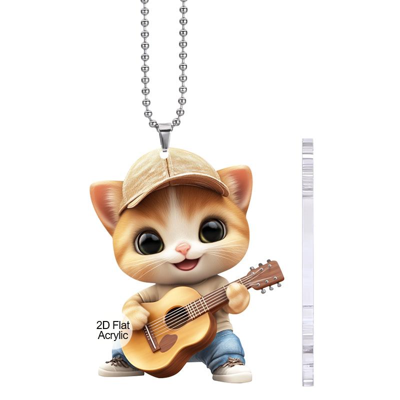 

Очаровательная акриловая подвеска для автомобиля в виде кошки, играющей на гитаре, универсальный декор для салона автомобиля, зеркала заднего вида и дома, модный подвесной аксессуар для любителей кошек 01;1pc