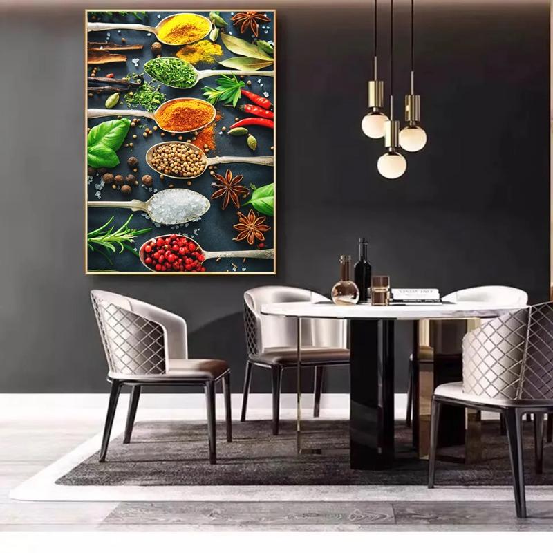 Modern Colorful Spices Chili Seasoning Spoon Posters and Prints Canvas Printing Wall Art Picture for Restaurant Kitchen