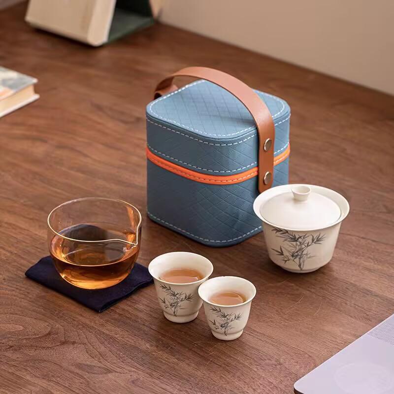 Plant Ash, Ink Wind, Outdoor Camping, One Pot, Two Cups, Ceramic Express Cup, Portable Travel Tea Set, Gift Souvenir