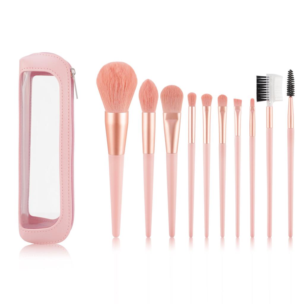 10 Pink Makeup Brushes with Cover Brushes Portable Soft Foundation Brushes Loose Powder Brushes Eyeshadow Brushes Makeup Tools