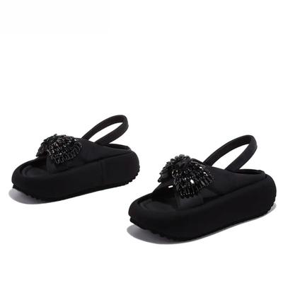 Kristall Schleife Plateau Sandalen Sommer Neu Runde Zehen Offene Zehen Ein Riemen Rutschfest Abriebfest Keilschuhe