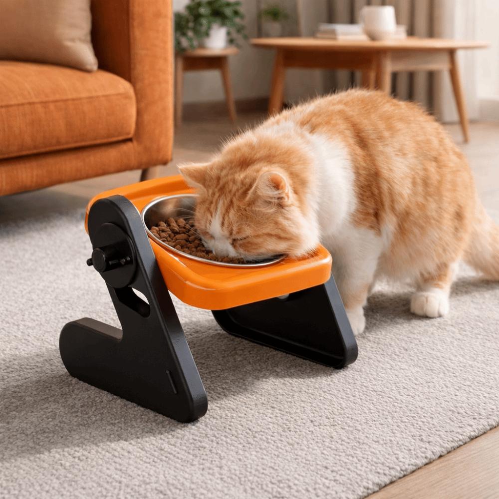Stainless Steel Elevated Pet Bowl Adjustable Height Anti-flip Cat Double Bowl Non-Slip with Stand Dog Feeding Bowl