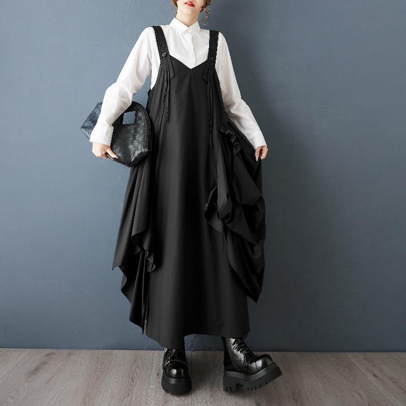 DIMANAF 2025 Autumn Women Plus Size Casual Long Dress Loose Fashion Lady Sleeveless Solid Black Maxi Dress