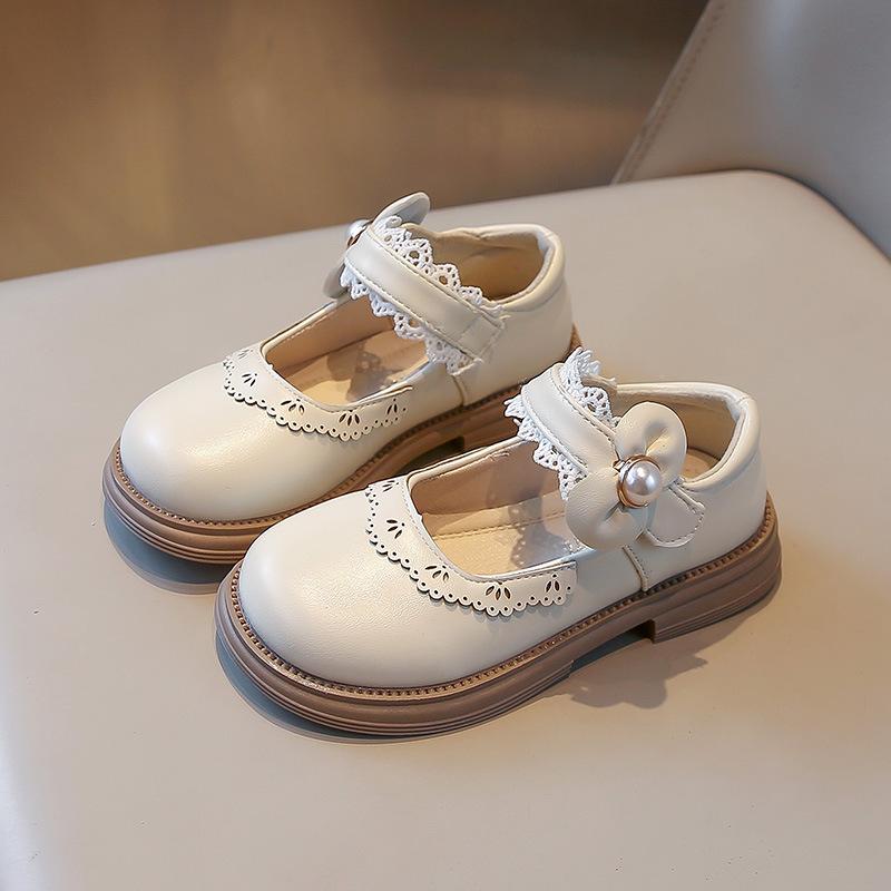 Girls Lace Pearl Bow Mary Jane Shoes 26