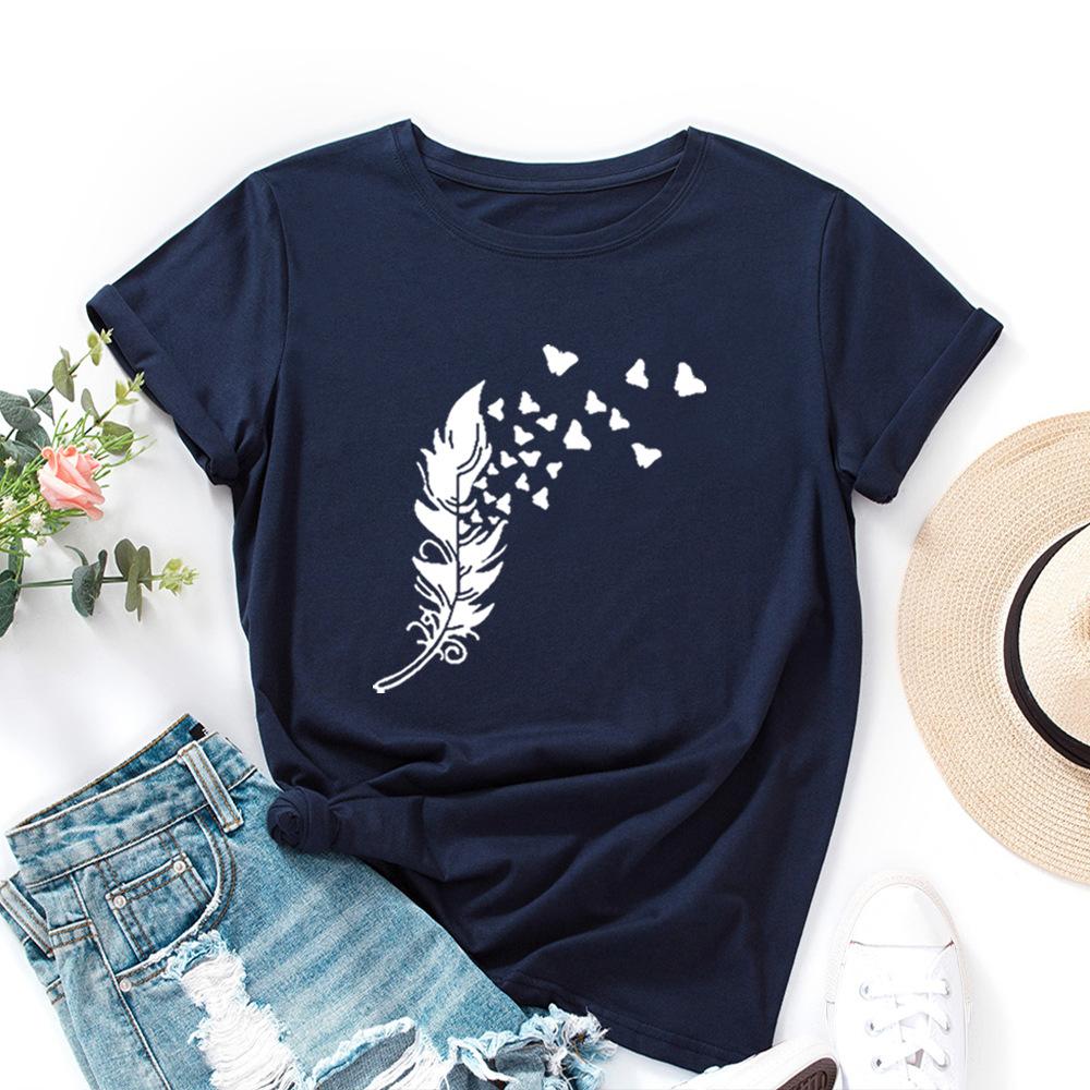 

Женская футболка свободного кроя с круглым вырезом и короткими рукавами с перьями и бабочками 6xl