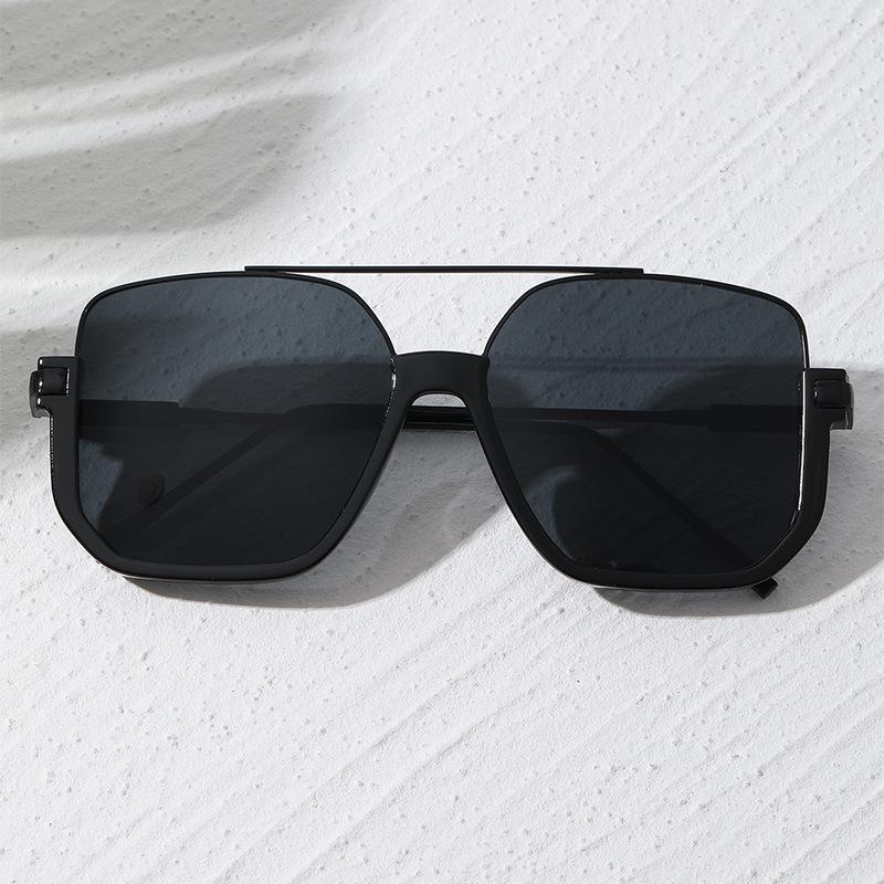 High-End Retro Half-Frame Brown Double Bridge Large Sunglasses