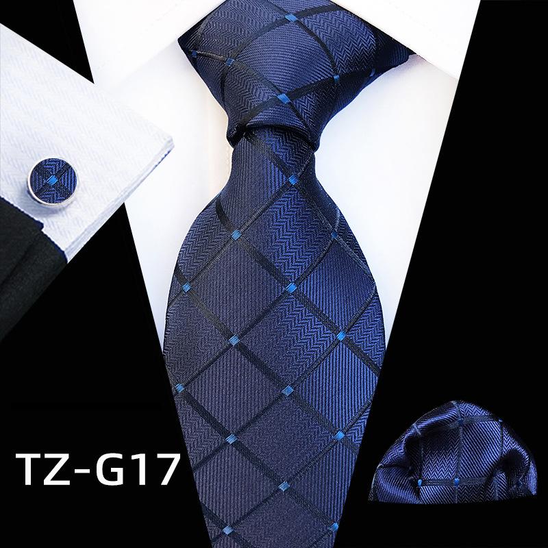 Plaid Formal Wear Men'S Tie Pocket Towel Cuff Three-Piece Set