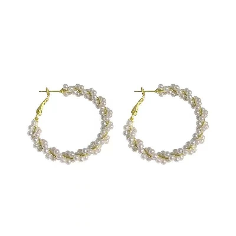Temperament Pearl Winding Earrings Women'S Retro High-End Earrings Fashion Exaggerated Personality Large Earrings