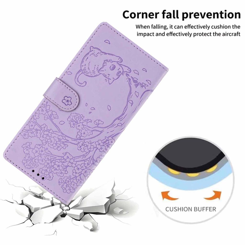 For Samsung Galaxy A37 5G Stand Case Tree-and-Cat Pattern PU Leather Wallet Protective Phone Cover with Wrist Strap