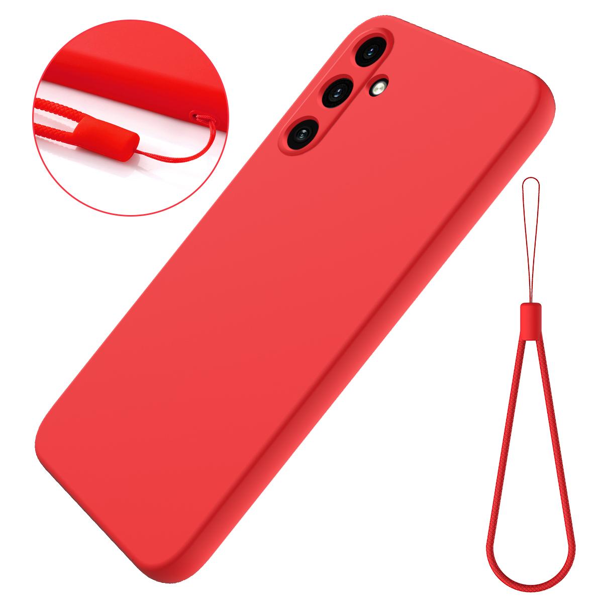 

For Samsung Galaxy M55 5G/F55 5G/C55 5G Case Liquid Silicone Anti-Scratch Phone Cover with Strap Red