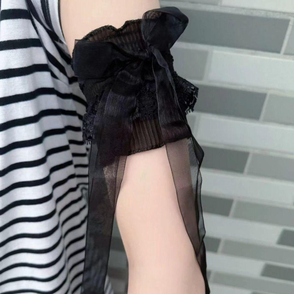 Bow Knot Lolita Arm Sleeve Elastic Ruffled Fake Sleeves Cuffs Ribbon Arm Cuffs Anime Convention