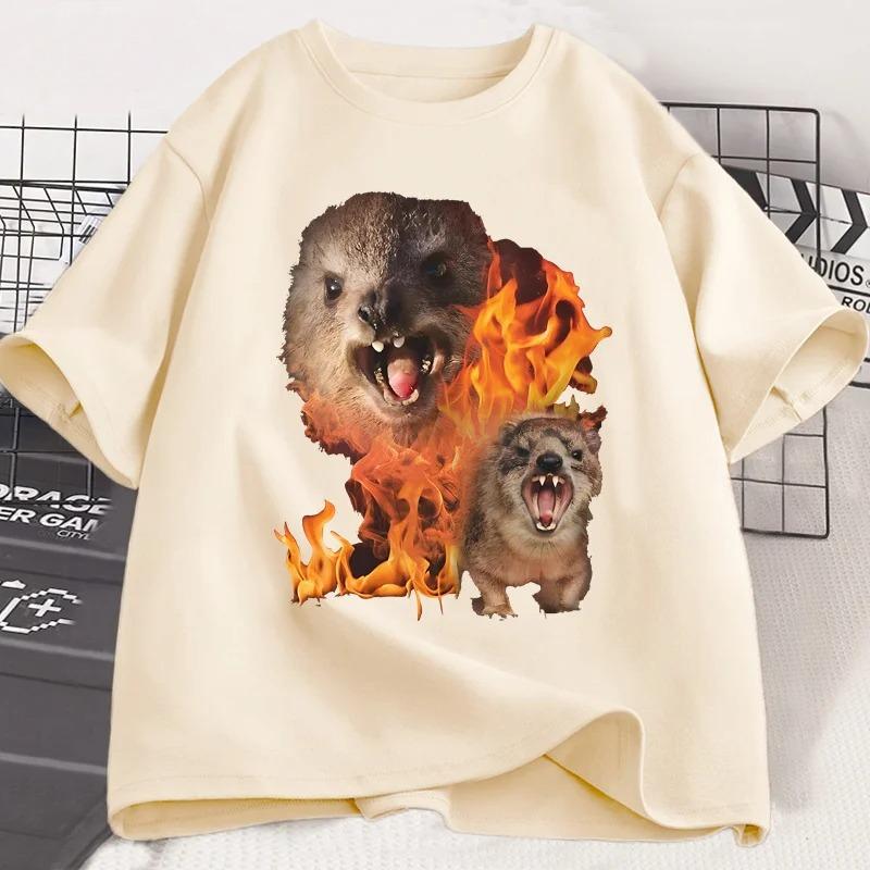 Funny Rock Hyrax Fire Meme Tee Shirt Men Women Stupid T-shirt Ugly Unhinged Tshirt Summer Opossum Raccoon Tops