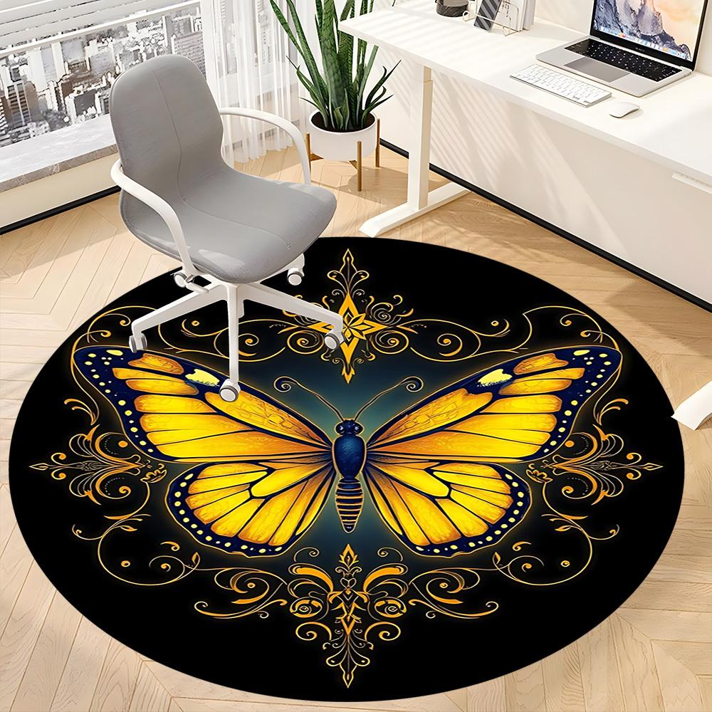 1pc Butterfly Ornament Chair Carpet for Office, Round Non Slip Durable Large Size Office Carpet, Suitable for Office