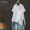 Cotton Hooded T-shirt Women's Spring and Autumn New Loose Long-sleeved Artistic Hole Casual Top To Show Thin Slit Bottom Shirt