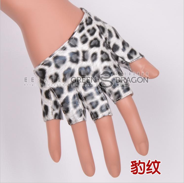 Women's gloves sexy half palm fingerless gloves Women jazz dance ds PU leather semi-finger gloves motorcycle gloves