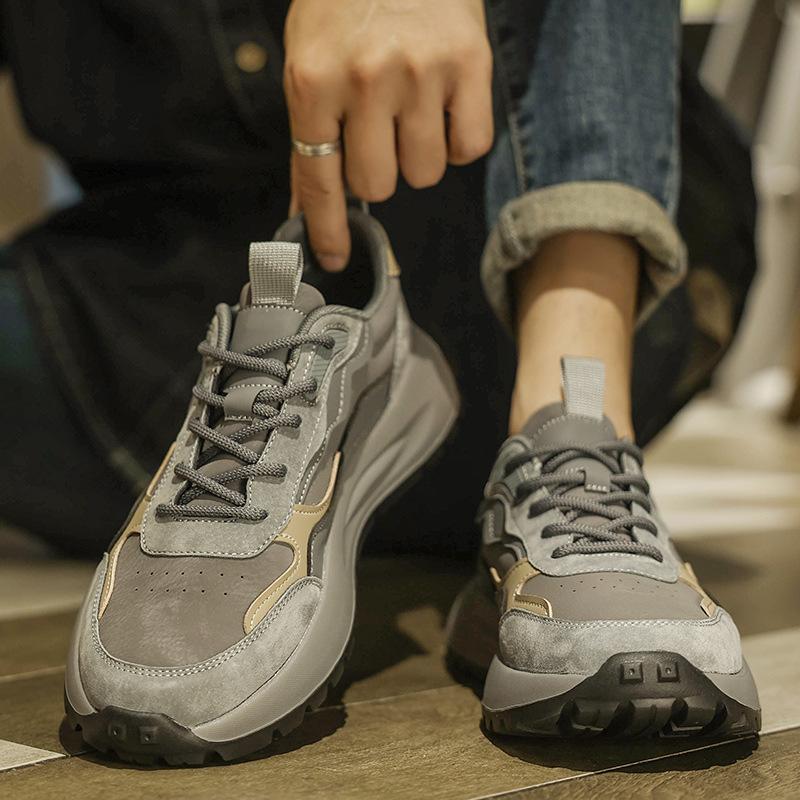 Forrest Gump shoes men's new autumn and winter fashion versatile thick-soled heightening sports shoes men's leather surface breathable hole shoes