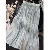 Retro Style Fashionable Pleated Drooping Slimming High Waist A- Line Skirt High-Grade Glossy Pearlescent Chiffon Pleated Skirt