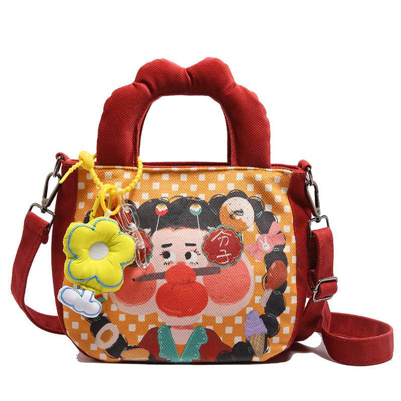 Illustration Fashionable Cute Canvas Handbag For Girls Lightweight And Versatile School For