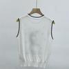 Summer Fashion Hollow Out Sweater Vest Sleeveless Moon Embroidery Knitted Top Women O-Neck Slim Black White Vest B-059