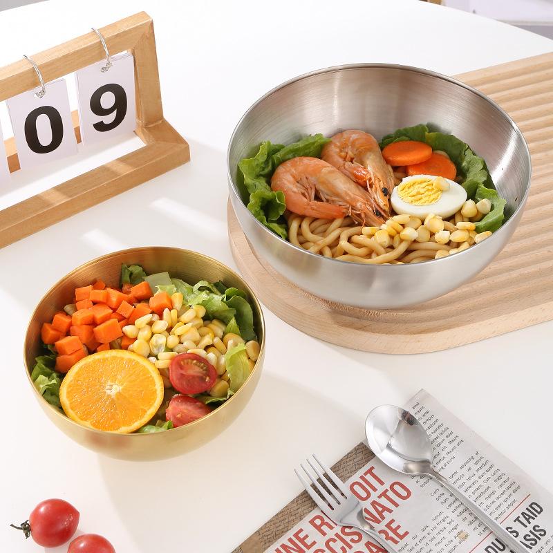 2Pcs Stainless Steel Noodles Salad Bowl Silver Gold Kitchen Fruit Ramen Bowls Egg Mixing Food Container Korean Tableware 15/20cm
