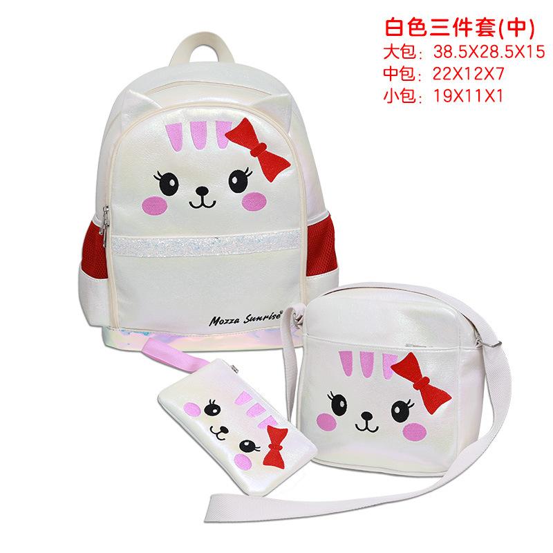 School bag three-piece female new chinchilla primary and secondary school students double shoulder child and mother bag backpack fashion
